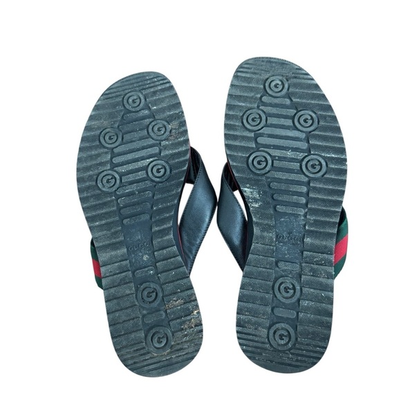 Gucci Mens Black Sandals with Red and Green Accents size 8 - Picture 3 of 5